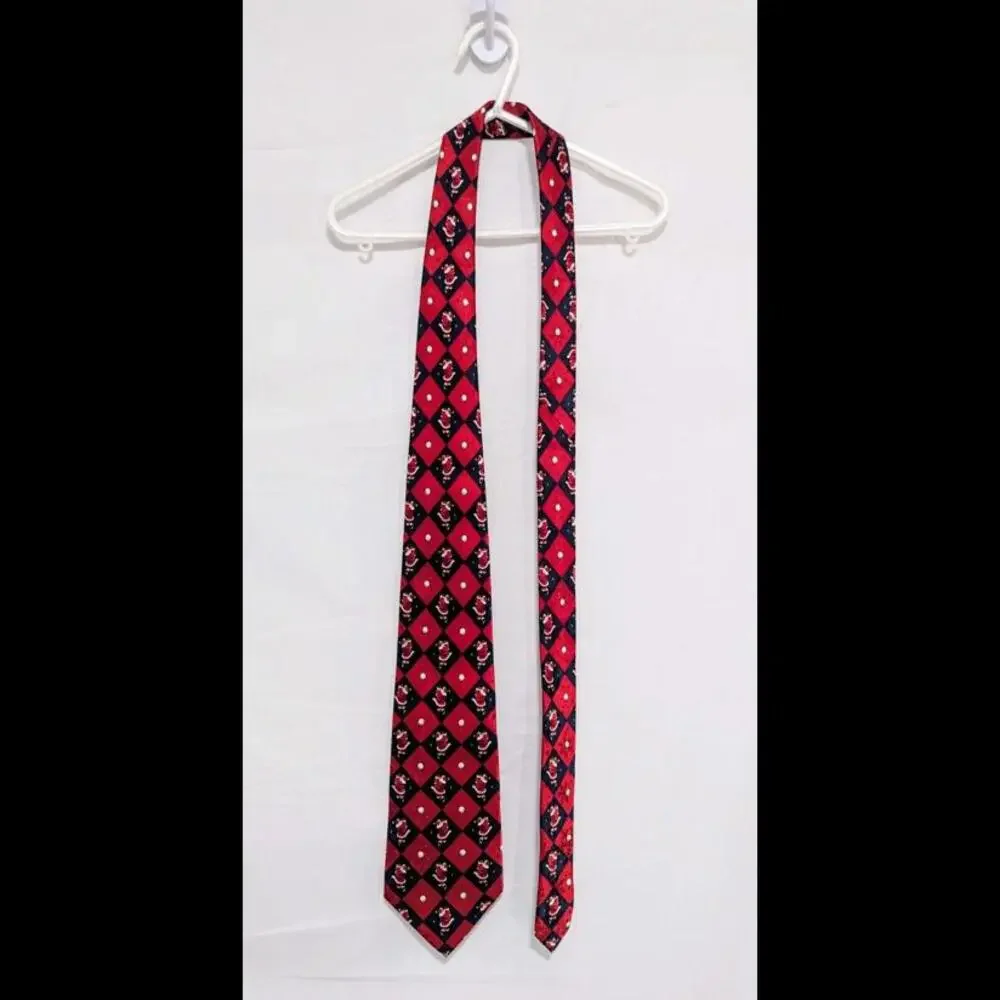 Santa  Golf Christmas Tie/American Greetings/Checkered/Holiday/Silk - Picture 2 of 7